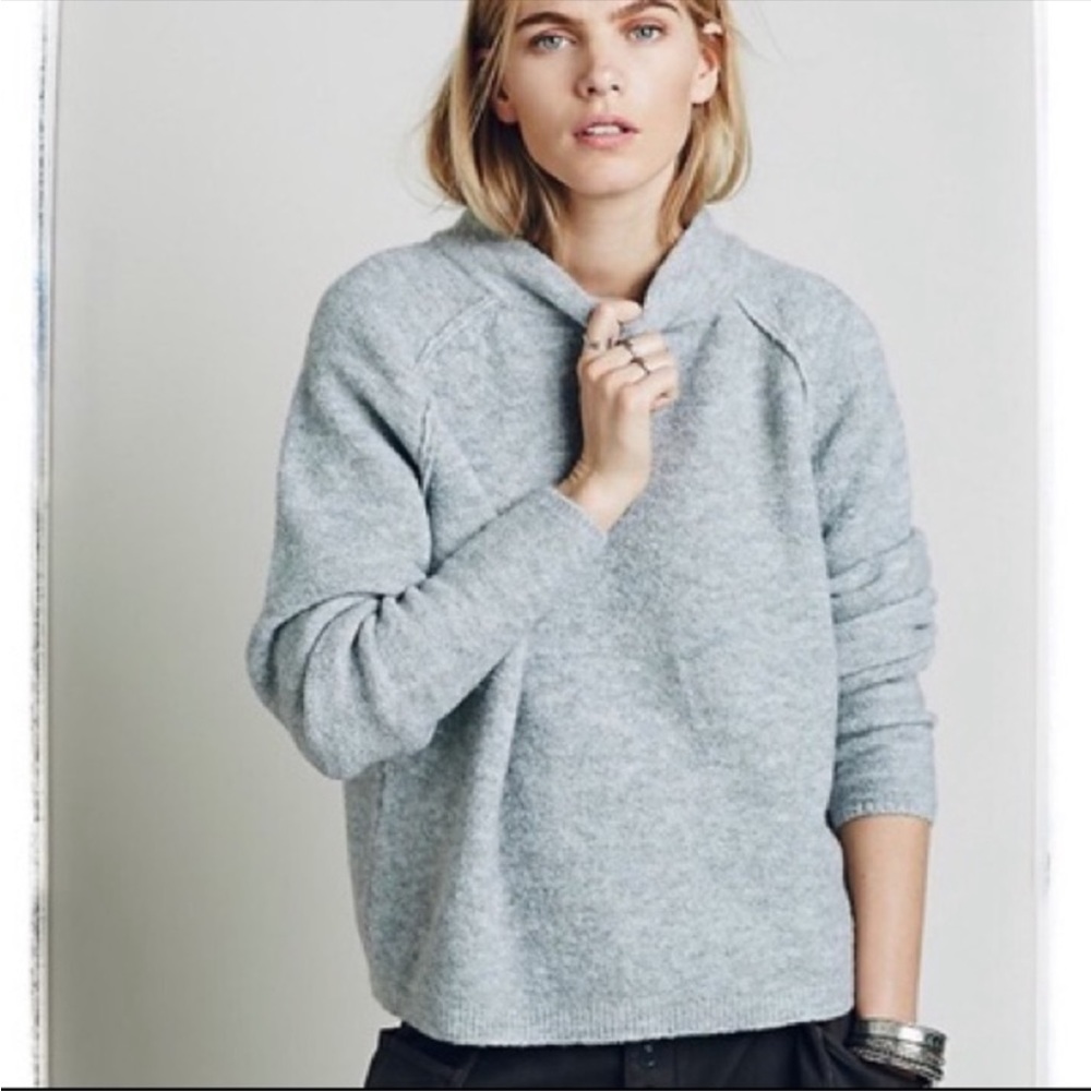Free People Bubble Crew Mock Neck Thick Knit Long Sleeve Cropped Sweater S